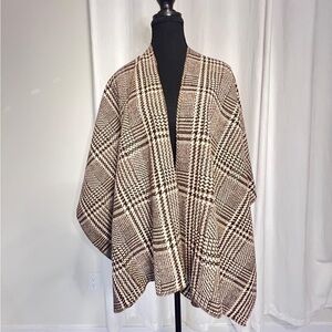 Plaid Brown and Cream Poncho